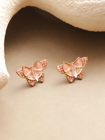 Blush Pink Enamel Crystal Butterfly Studs