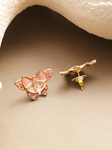 Blush Pink Enamel Crystal Butterfly Studs