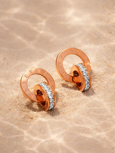 Demi Fine Rose Gold Plated Interlocked Circle Stud Earrings | Anti Tarnish