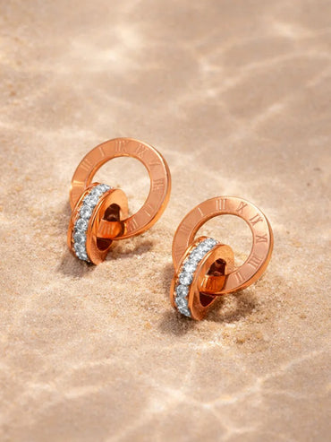 Demi Fine Rose Gold Plated Interlocked Circle Stud Earrings | Anti Tarnish