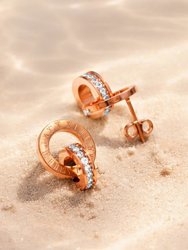 Demi Fine Rose Gold Plated Interlocked Circle Stud Earrings | Anti Tarnish