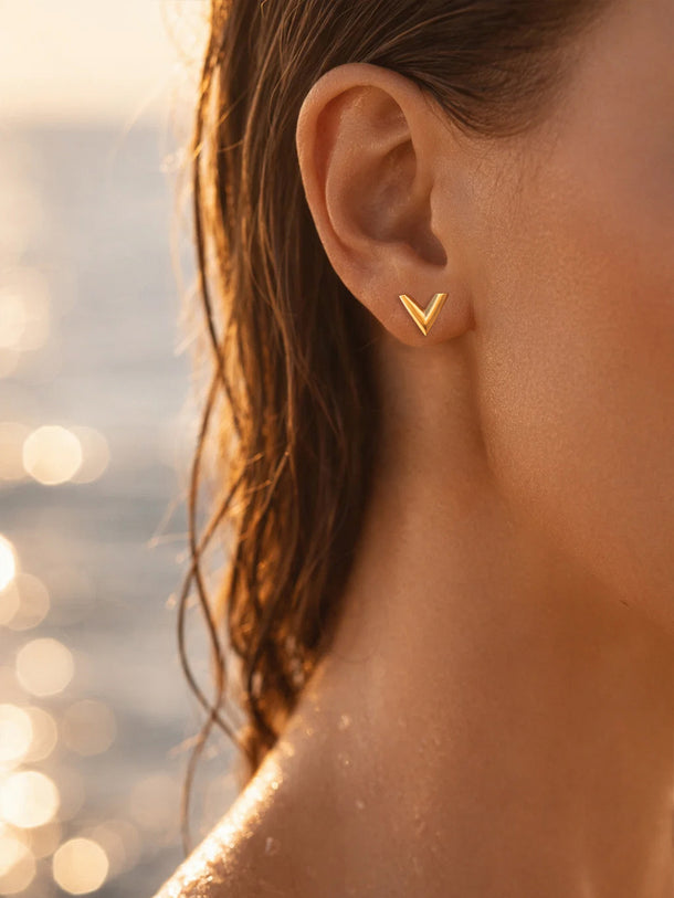 Demi Fine 18K Gold Plated V Shape Stud Earrings | Anti Tarnish