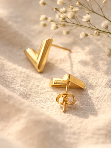 Demi Fine 18K Gold Plated V Shape Stud Earrings | Anti Tarnish