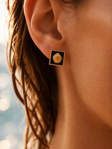 Demifine 18K Gold Plated Stainless steel Geometric Shell Stud Earrings