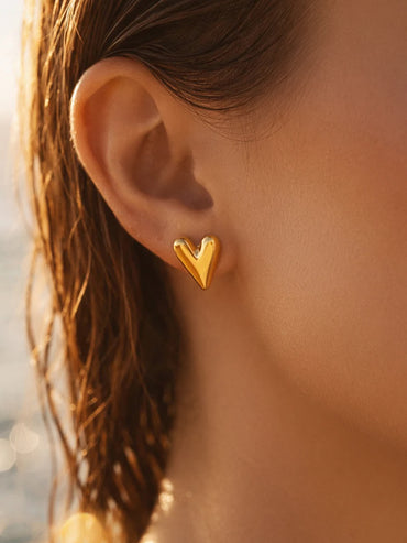 Demi Fine 18K Gold Plated Sleek Heart Stud Earrings | Anti Tarnish