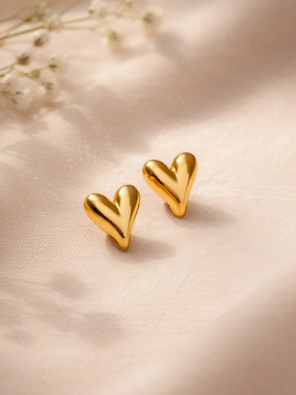 Demi Fine 18K Gold Plated Sleek Heart Stud Earrings | Anti Tarnish