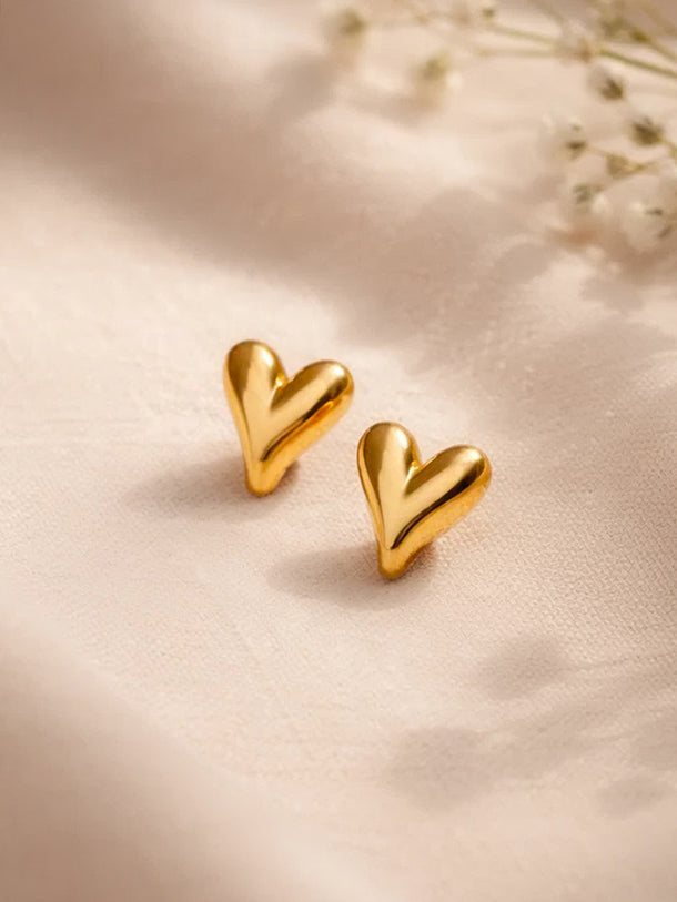 Demi Fine 18K Gold Plated Sleek Heart Stud Earrings | Anti Tarnish