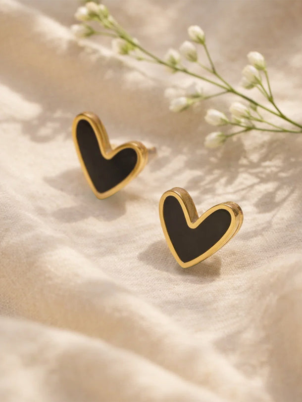 Demi Fine 18K Gold Plated Enamel Heart Stud Earrings | Anti Tarnish