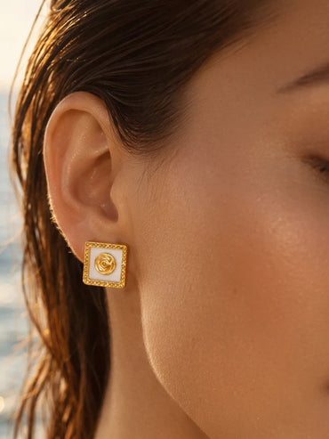 Demi Fine 18K Gold Plated Geometric Rose Stud Earrings | Anti Tarnish