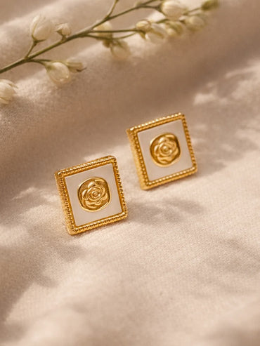 Demi Fine 18K Gold Plated Geometric Rose Stud Earrings | Anti Tarnish