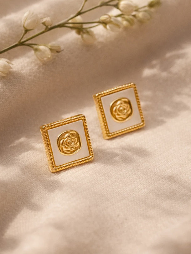 Demi Fine 18K Gold Plated Geometric Rose Stud Earrings | Anti Tarnish