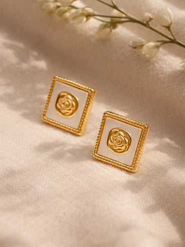 Demi Fine 18K Gold Plated Geometric Rose Stud Earrings | Anti Tarnish