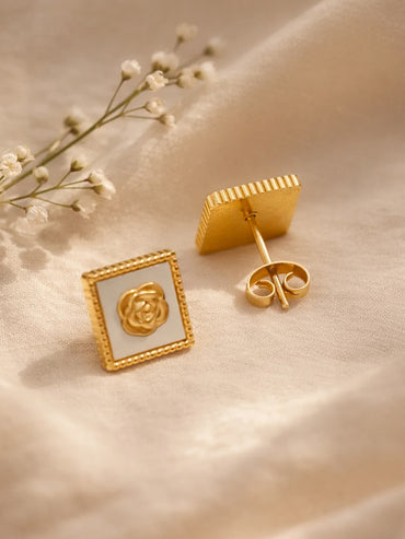 Demi Fine 18K Gold Plated Geometric Rose Stud Earrings | Anti Tarnish