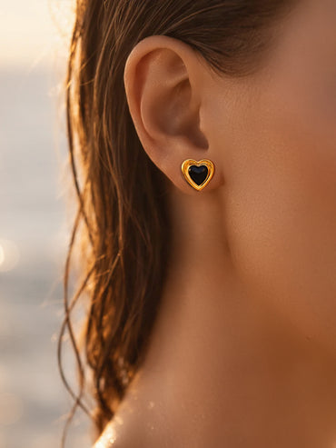 Demi Fine 18K Gold Plated Enamel Dual Heart Studs | Anti Tarnish