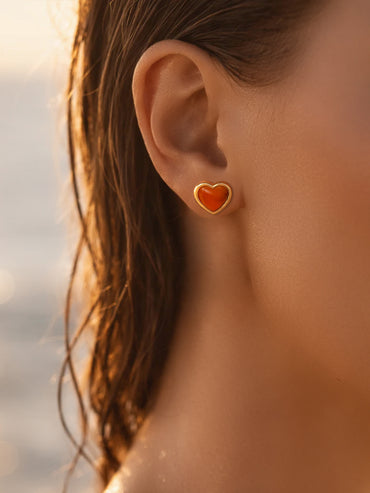 Demi Fine 18K Gold Plated Ruby Heart Stud Earrings | Anti Tarnish