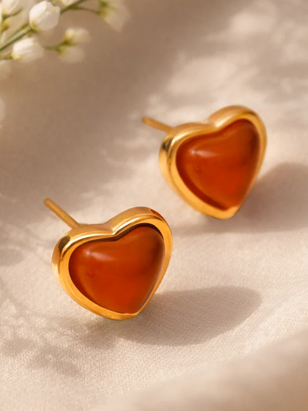 Demi Fine 18K Gold Plated Ruby Heart Stud Earrings | Anti Tarnish