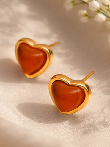 Demi Fine 18K Gold Plated Ruby Heart Stud Earrings | Anti Tarnish