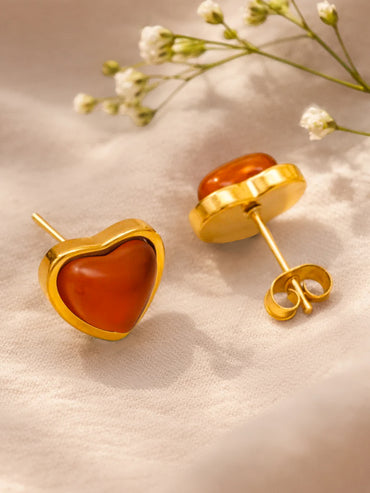 Demi Fine 18K Gold Plated Ruby Heart Stud Earrings | Anti Tarnish