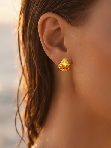 Demi Fine 18K Gold Plated Textured Shell Stud Earrings | Anti Tarnish