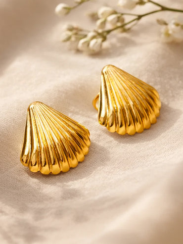 Demi Fine 18K Gold Plated Textured Shell Stud Earrings | Anti Tarnish