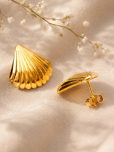 Demi Fine 18K Gold Plated Textured Shell Stud Earrings | Anti Tarnish