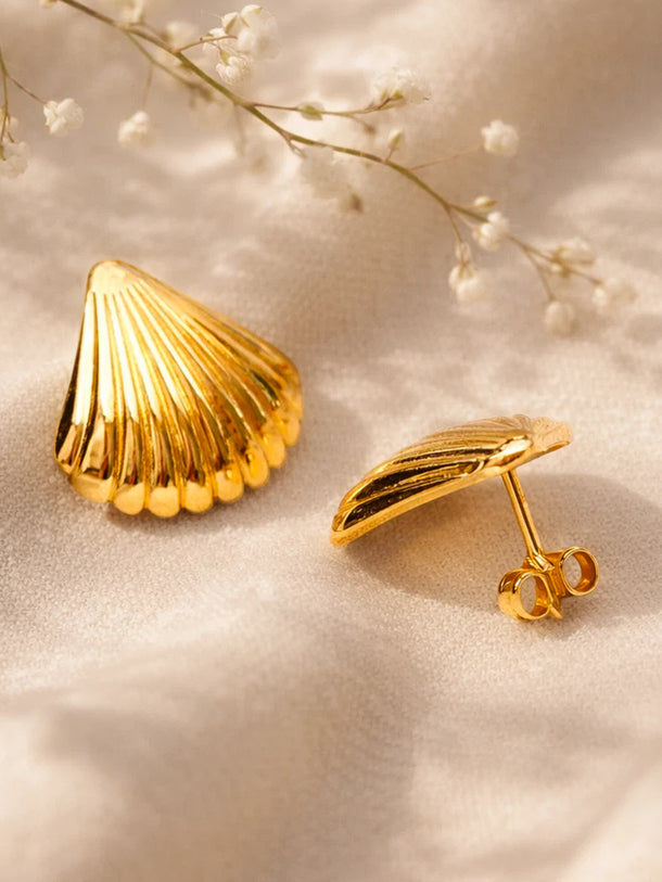 Demi Fine 18K Gold Plated Textured Shell Stud Earrings | Anti Tarnish