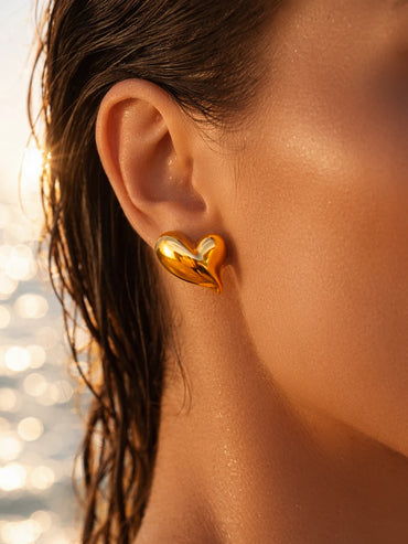 Demi Fine 18K Gold Plated Solid Heart Stud Earrings | Anti Tarnish