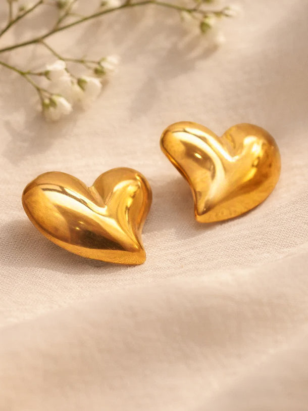 Demi Fine 18K Gold Plated Solid Heart Stud Earrings | Anti Tarnish
