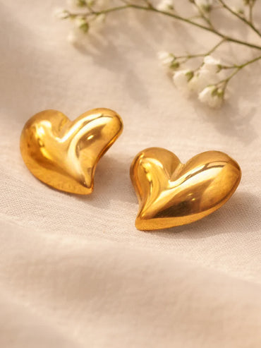 Demi Fine 18K Gold Plated Solid Heart Stud Earrings | Anti Tarnish