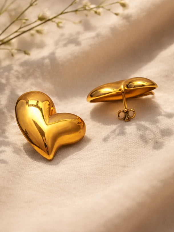 Demi Fine 18K Gold Plated Solid Heart Stud Earrings | Anti Tarnish