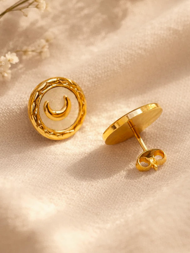 Demi Fine 18K Gold Plated Geometric Moon Stud Earrings | Anti Tarnish