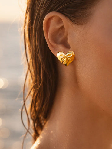 Demi Fine 18K Gold Plated Textured Heart Stud Earrings | Anti Tarnish