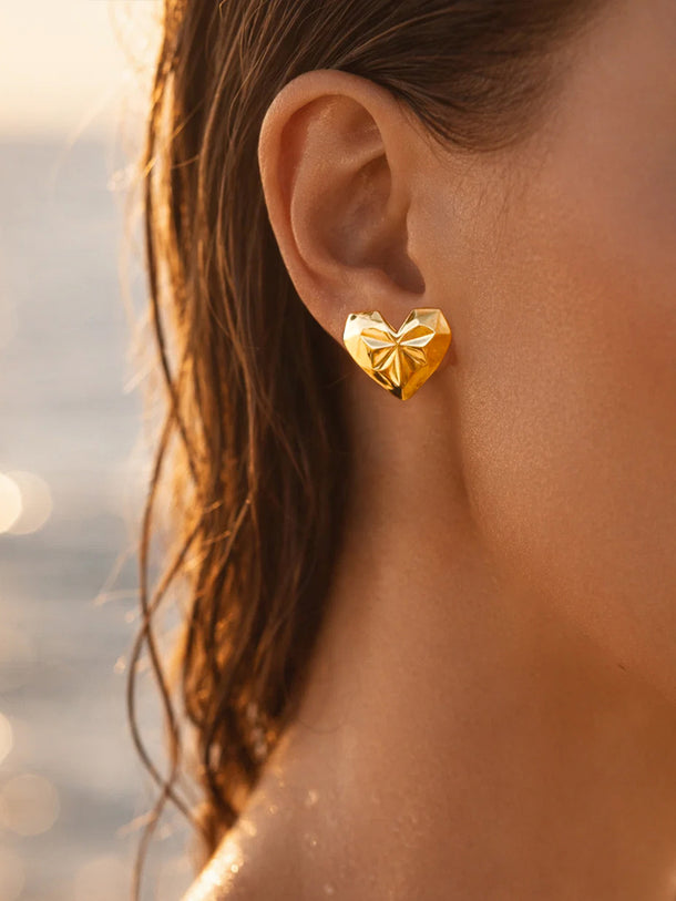 Demi Fine 18K Gold Plated Textured Heart Stud Earrings | Anti Tarnish