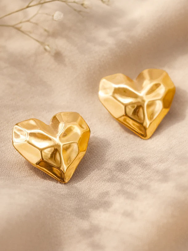 Demi Fine 18K Gold Plated Textured Heart Stud Earrings | Anti Tarnish