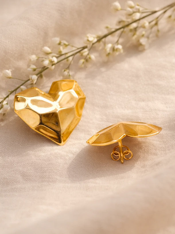 Demi Fine 18K Gold Plated Textured Heart Stud Earrings | Anti Tarnish