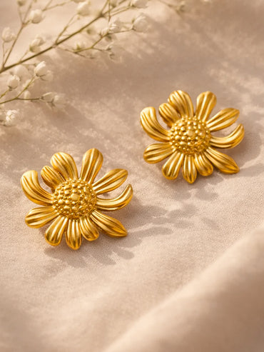 Demi Fine 18K Gold Plated Sunflower Textured Stud Earrings | Anti Tarnish