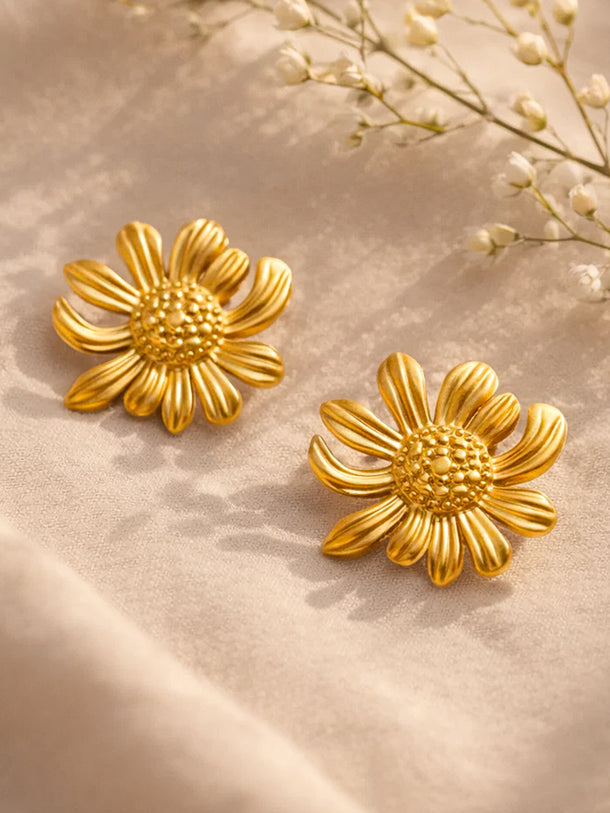Demi Fine 18K Gold Plated Sunflower Textured Stud Earrings | Anti Tarnish