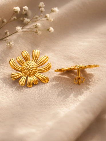 Demi Fine 18K Gold Plated Sunflower Textured Stud Earrings | Anti Tarnish