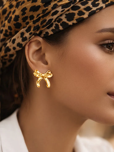 Demi Fine 18K Gold Plated Hammered Bow Stud Earrings | Anti Tarnish