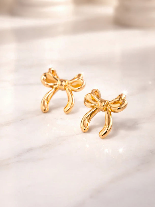 Demi Fine 18K Gold Plated Hammered Bow Stud Earrings | Anti Tarnish