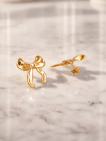 Demi Fine 18K Gold Plated Hammered Bow Stud Earrings | Anti Tarnish