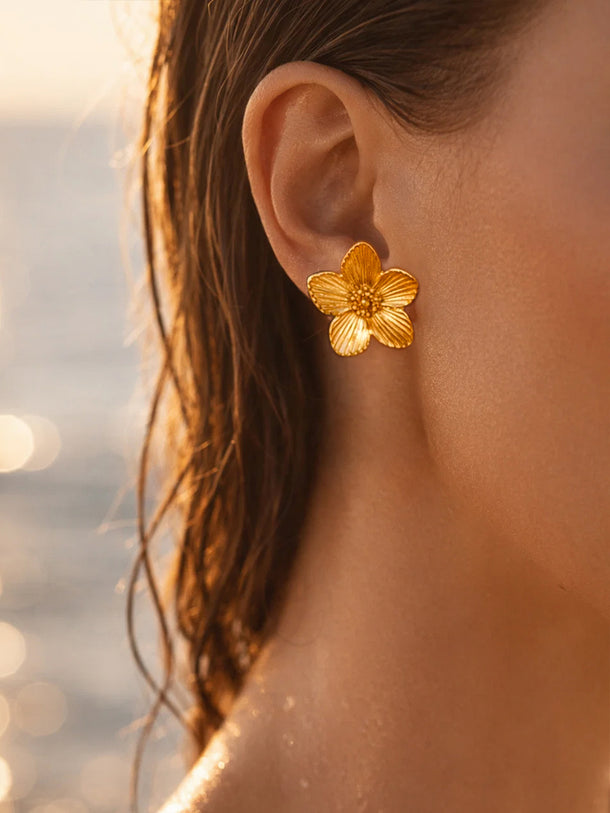 Demi Fine 18K Gold Plated Floral Textured Stud Earrings | Anti Tarnish