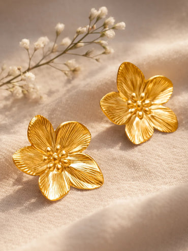 Demi Fine 18K Gold Plated Floral Textured Stud Earrings | Anti Tarnish