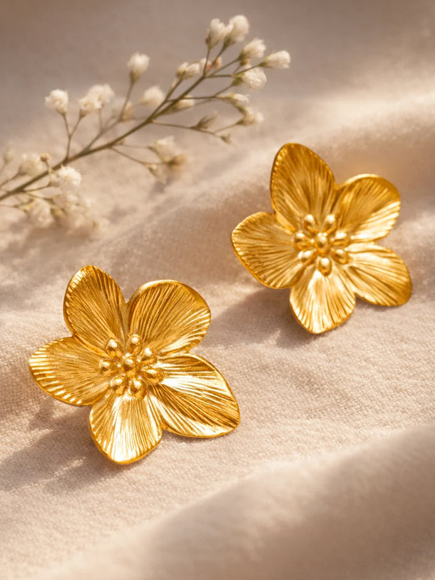 Demi Fine 18K Gold Plated Floral Textured Stud Earrings | Anti Tarnish