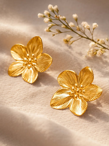 Demi Fine 18K Gold Plated Floral Textured Stud Earrings | Anti Tarnish