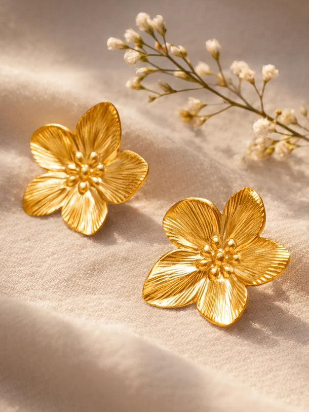 Demi Fine 18K Gold Plated Floral Textured Stud Earrings | Anti Tarnish