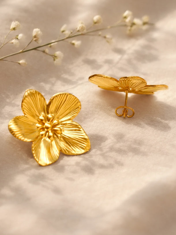 Demi Fine 18K Gold Plated Floral Textured Stud Earrings | Anti Tarnish