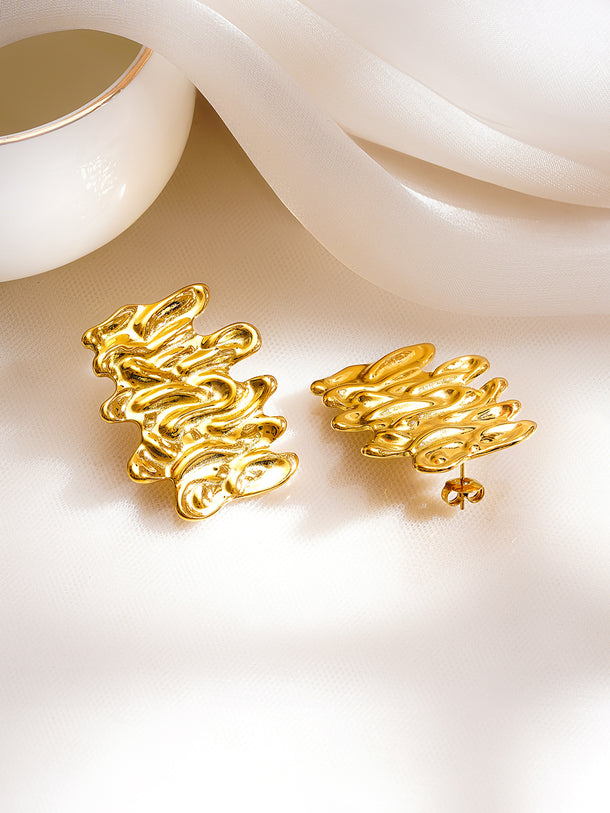 Demifine 18K Gold Plated Stainless Steel Statement Abstract Stud Earrings