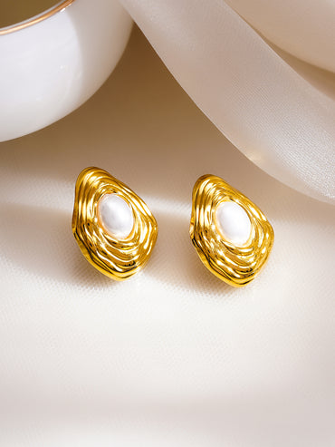 Demifine 18K Gold Plated Stainless Steel Abstract Pearl Stud Earrings