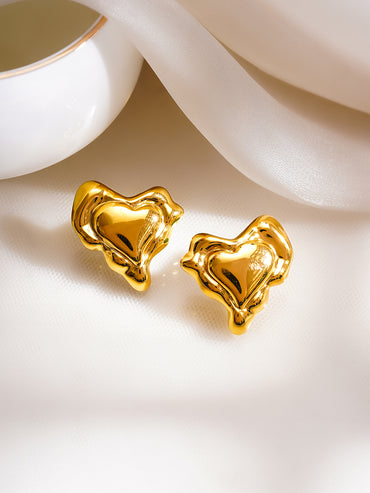 Demifine 18K Gold Plated Stainless Steel Melted Heart Statement Stud Earrings
